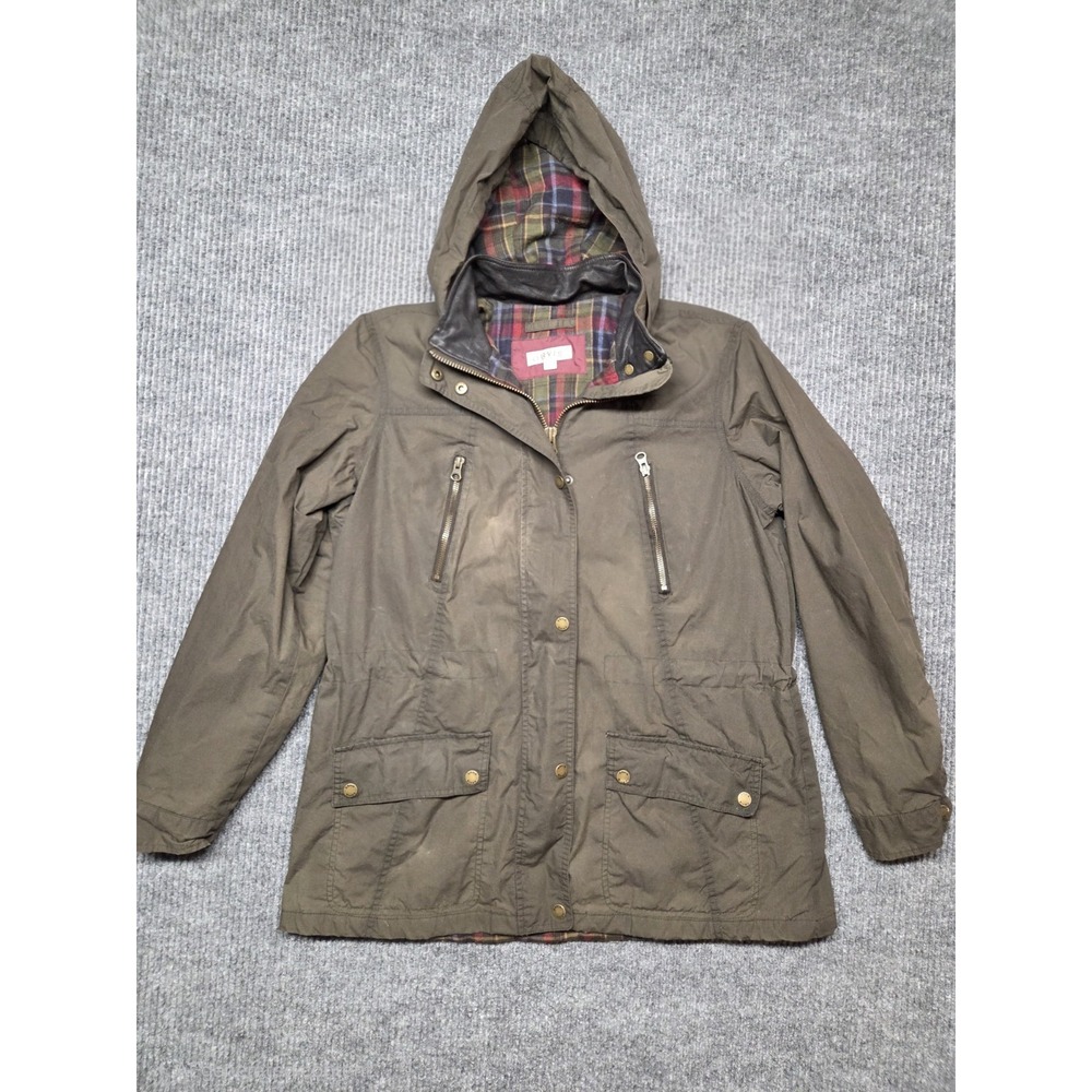 Orvis Olive Green Waxed Cotton Field Jacket Women's L Red Plaid Lining Heritage